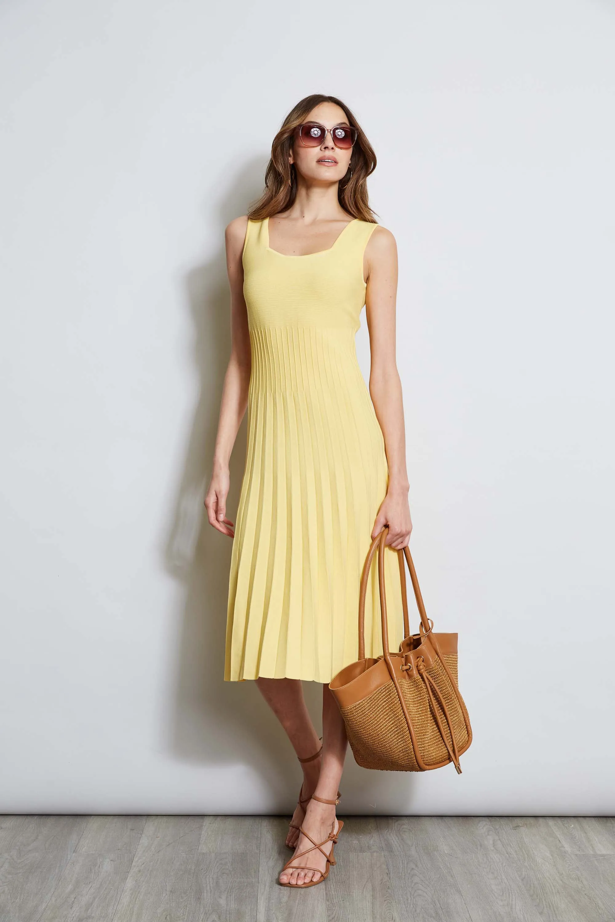 Pleated Knit Midi Dress