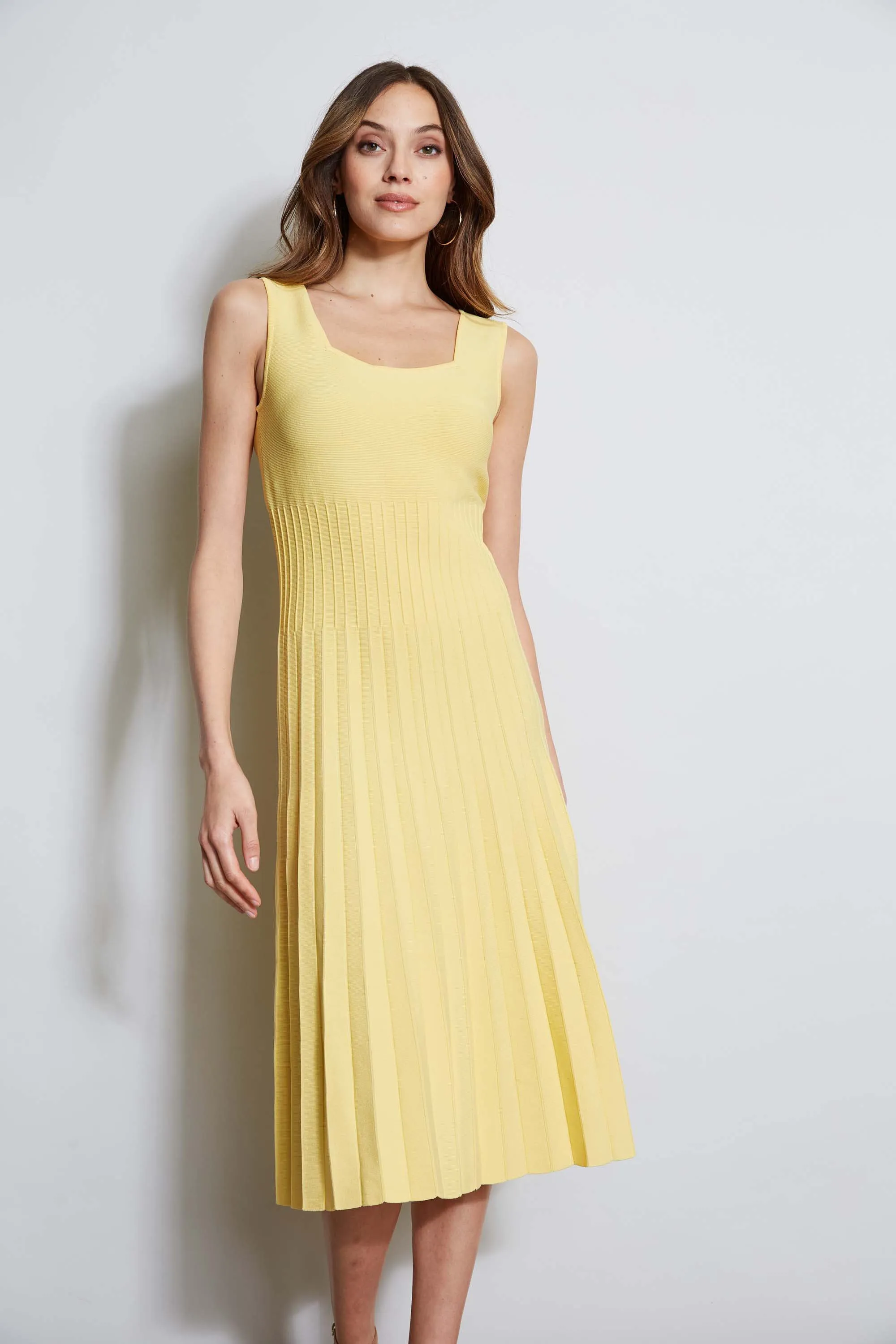 Pleated Knit Midi Dress