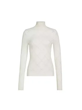 Pointelle Diamonds Turtleneck Top In Off White