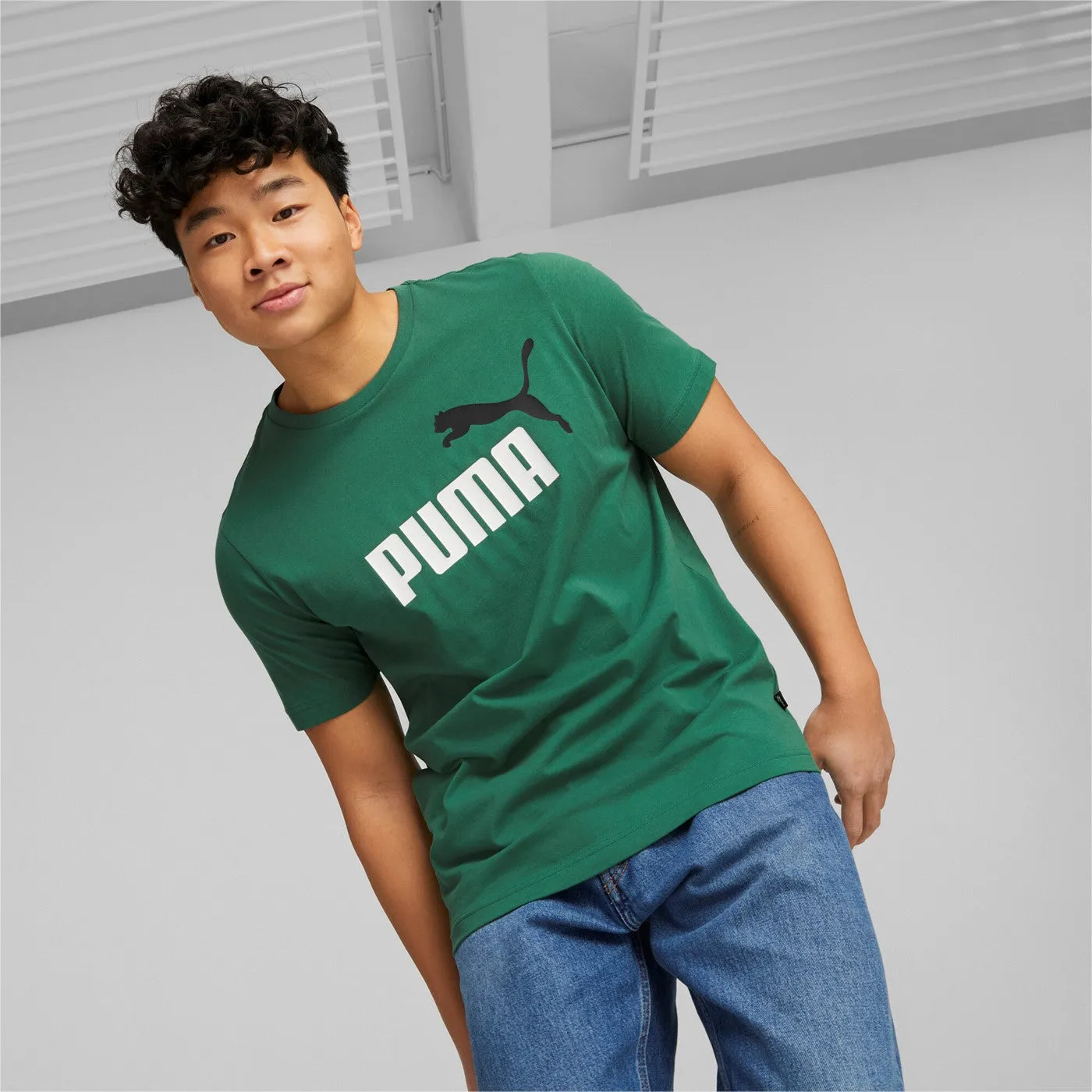 Puma men's short sleeve t-shirt ESS  2 large logo print 586759-37 green