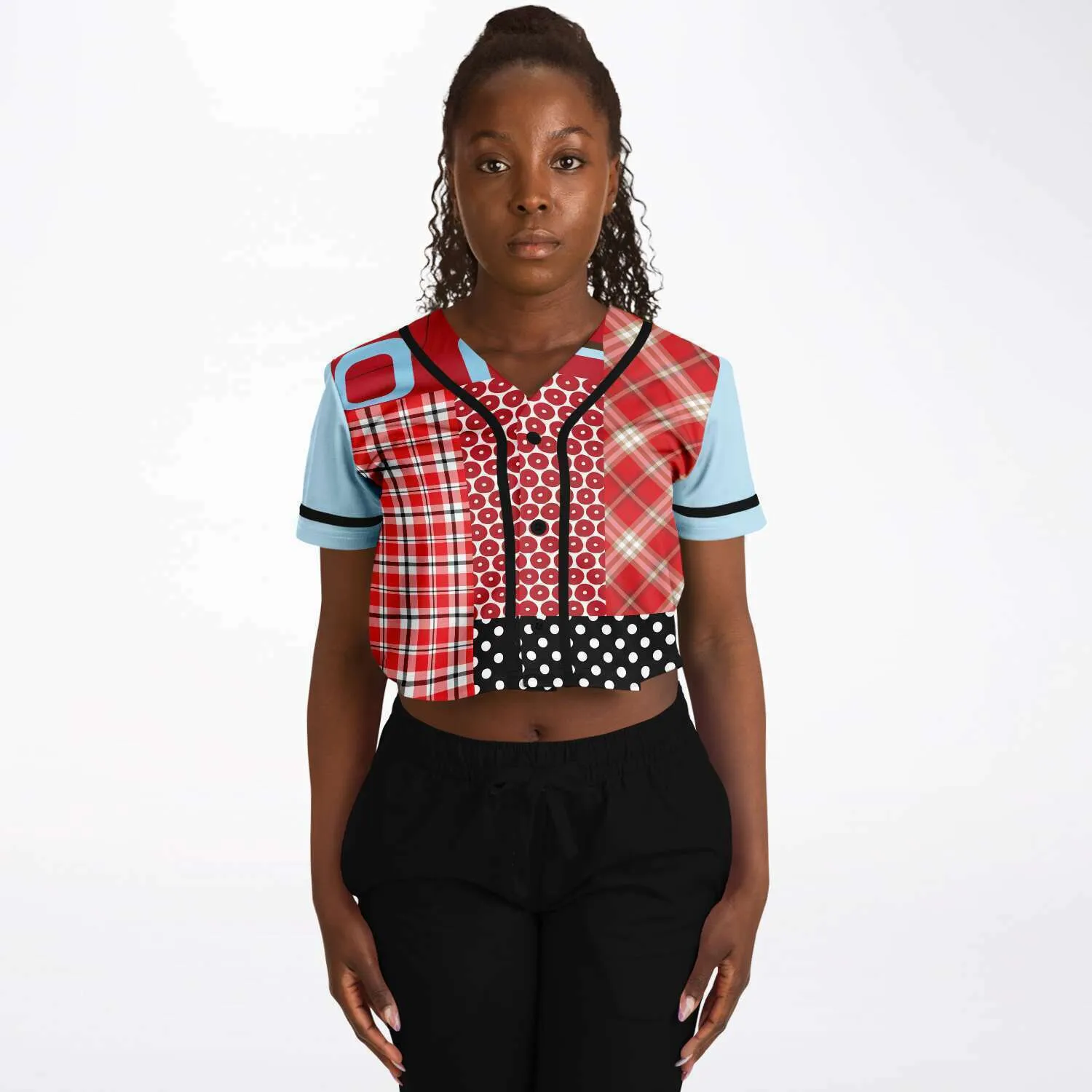 Red Pacific Palisades Geo Cropped Button Front Jersey