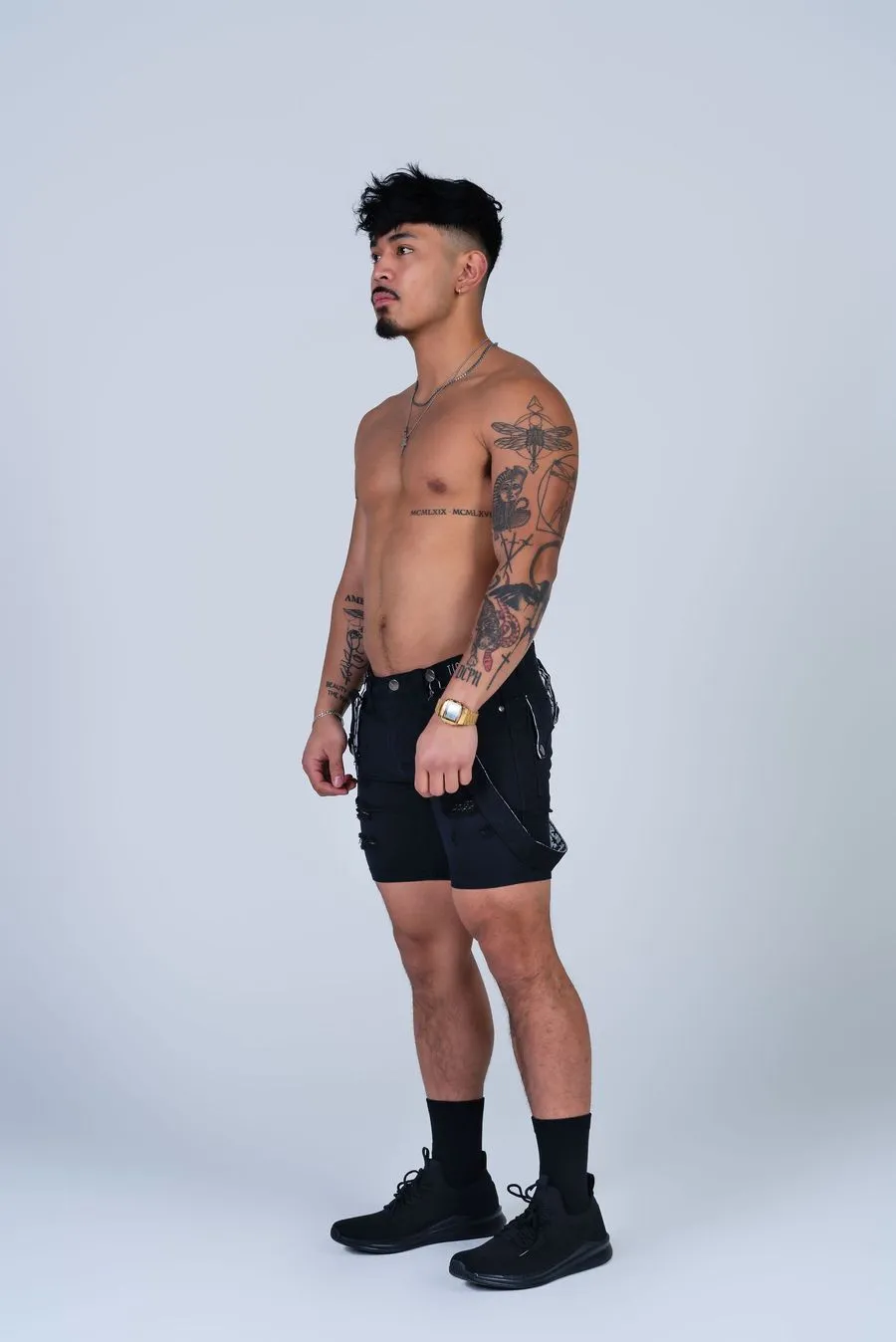 Romey Ripped Strap Shorts (Black)