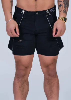 Romey Ripped Strap Shorts (Black)