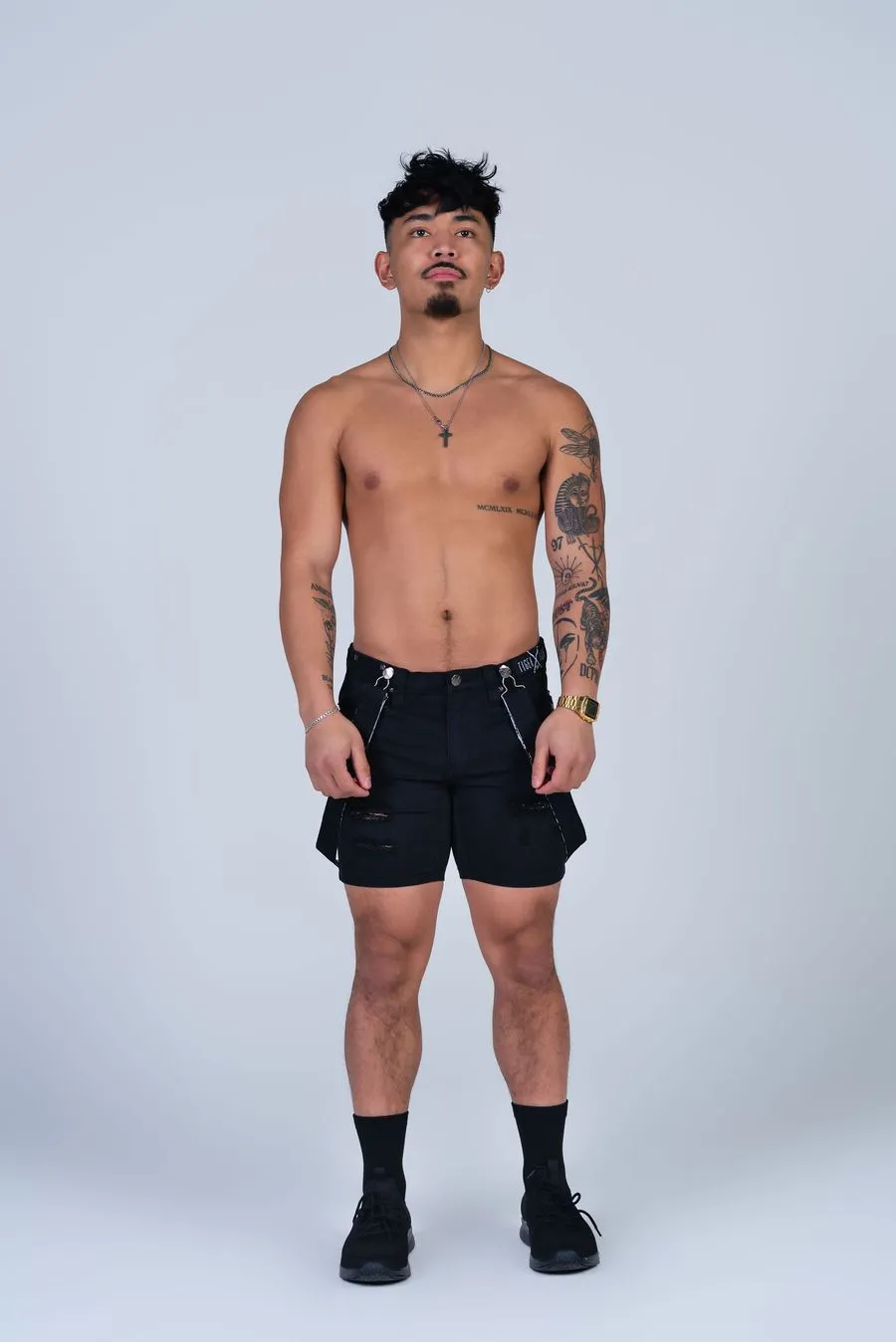 Romey Ripped Strap Shorts (Black)