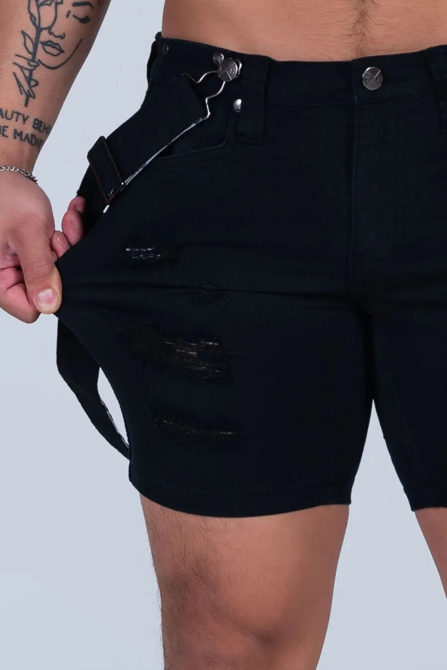 Romey Ripped Strap Shorts (Black)