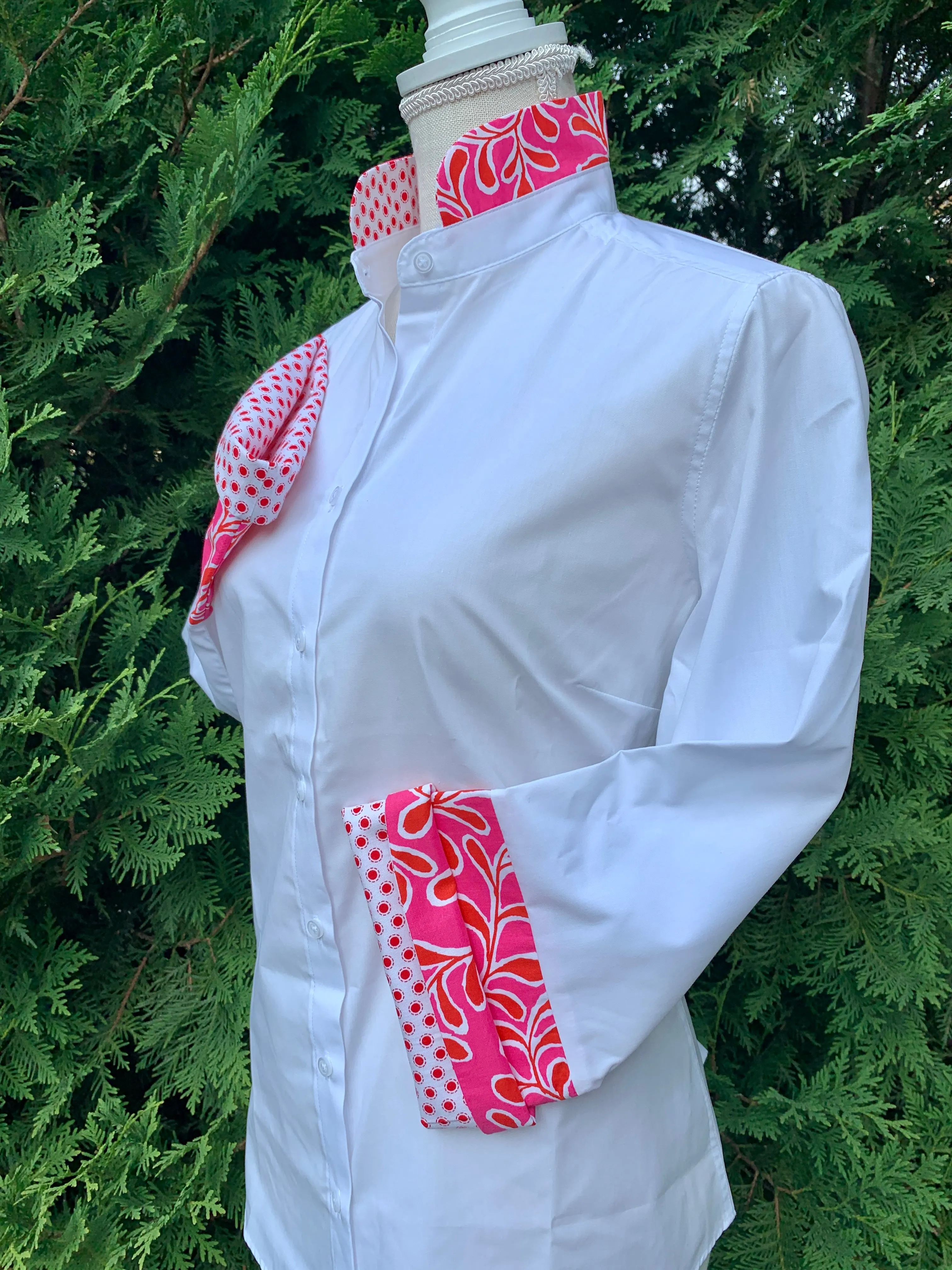 SALE - S ONLY - Beth Bell Sleeve - White w/Pink Red Paisley w Red Dot Paisley (LB43) *FINAL SALE*