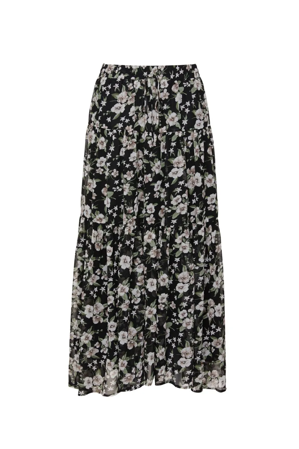 Sensational Garden Midnight Tiered Tie Waist Maxi Skirt