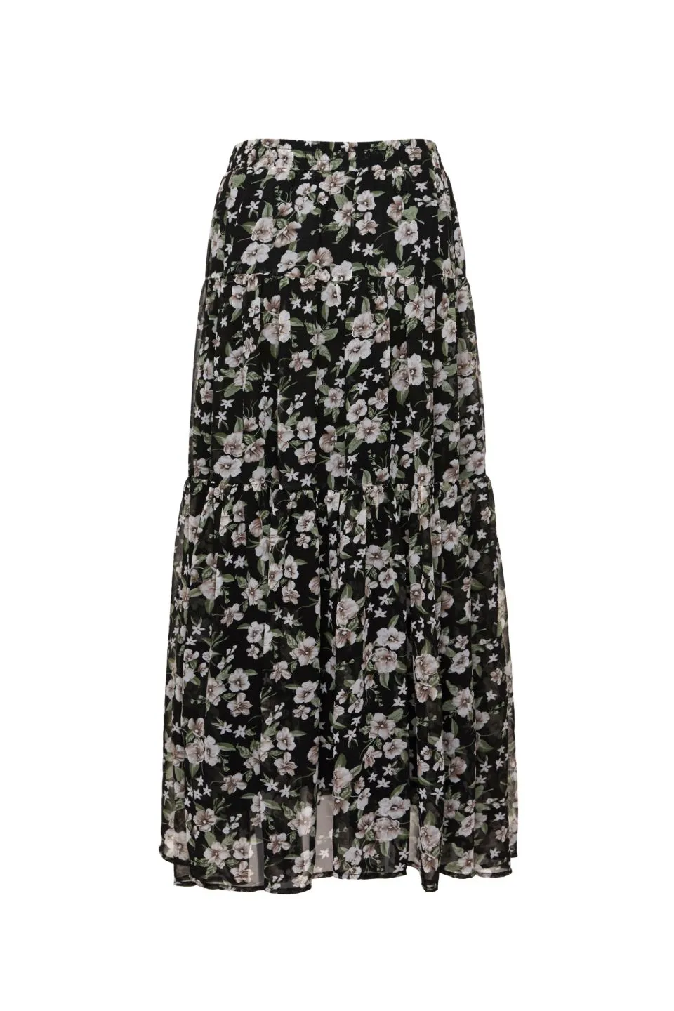 Sensational Garden Midnight Tiered Tie Waist Maxi Skirt