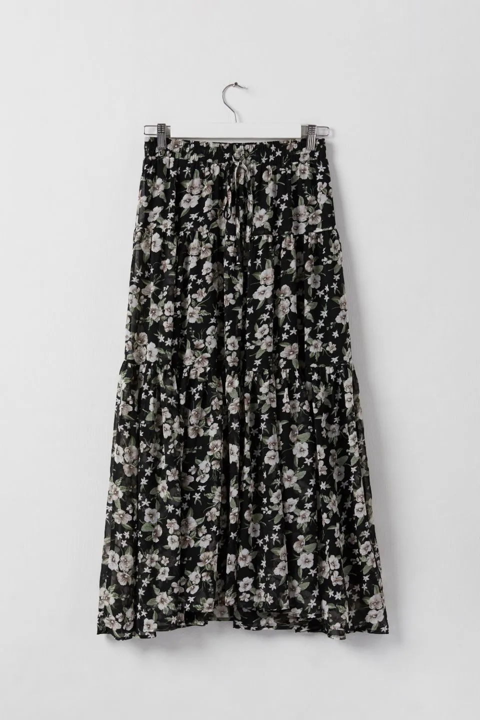 Sensational Garden Midnight Tiered Tie Waist Maxi Skirt