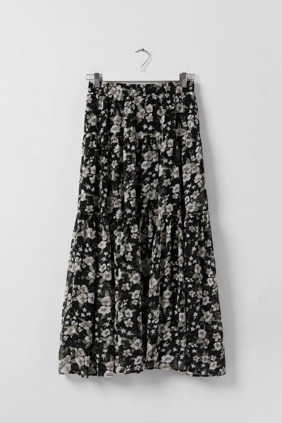 Sensational Garden Midnight Tiered Tie Waist Maxi Skirt