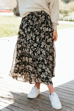 Sensational Garden Midnight Tiered Tie Waist Maxi Skirt