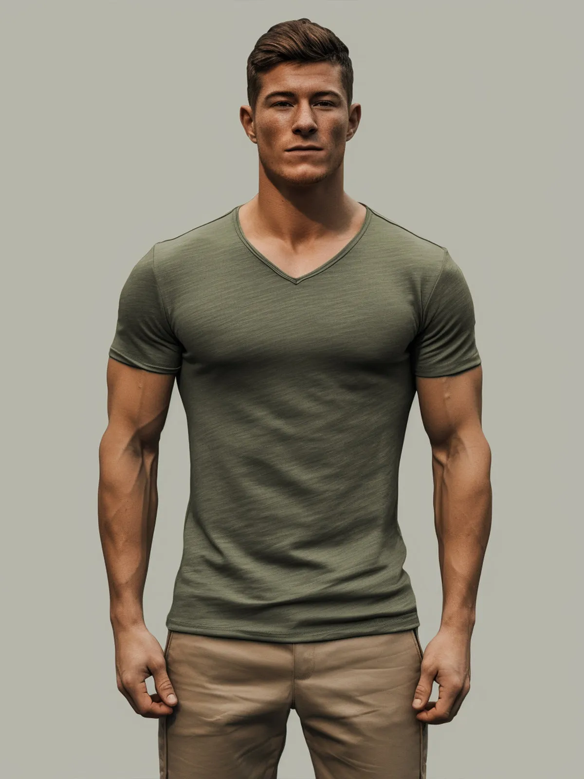 Slub Cotton V-neck T-shirt