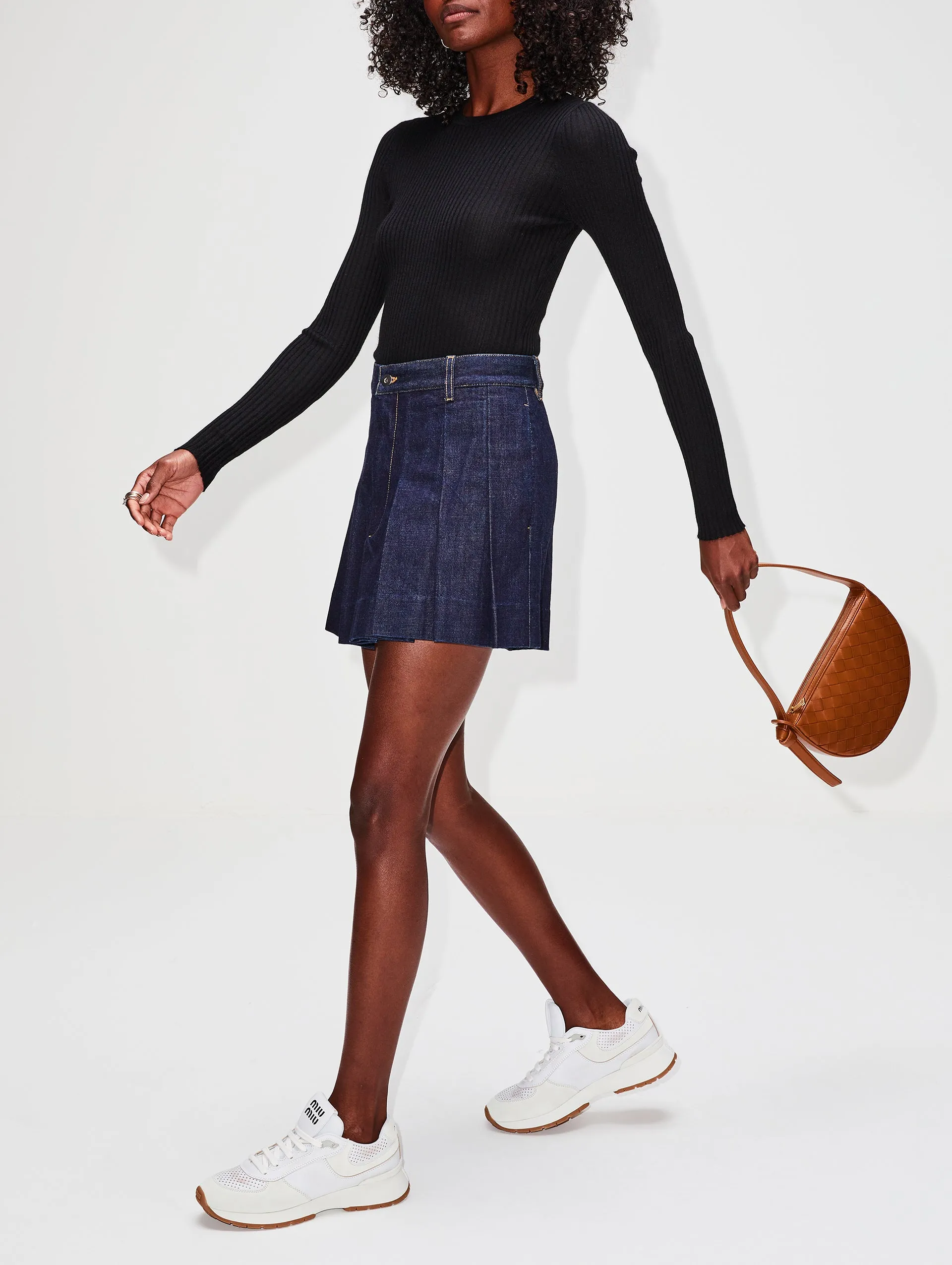 Soft Denim Pleated Skirt