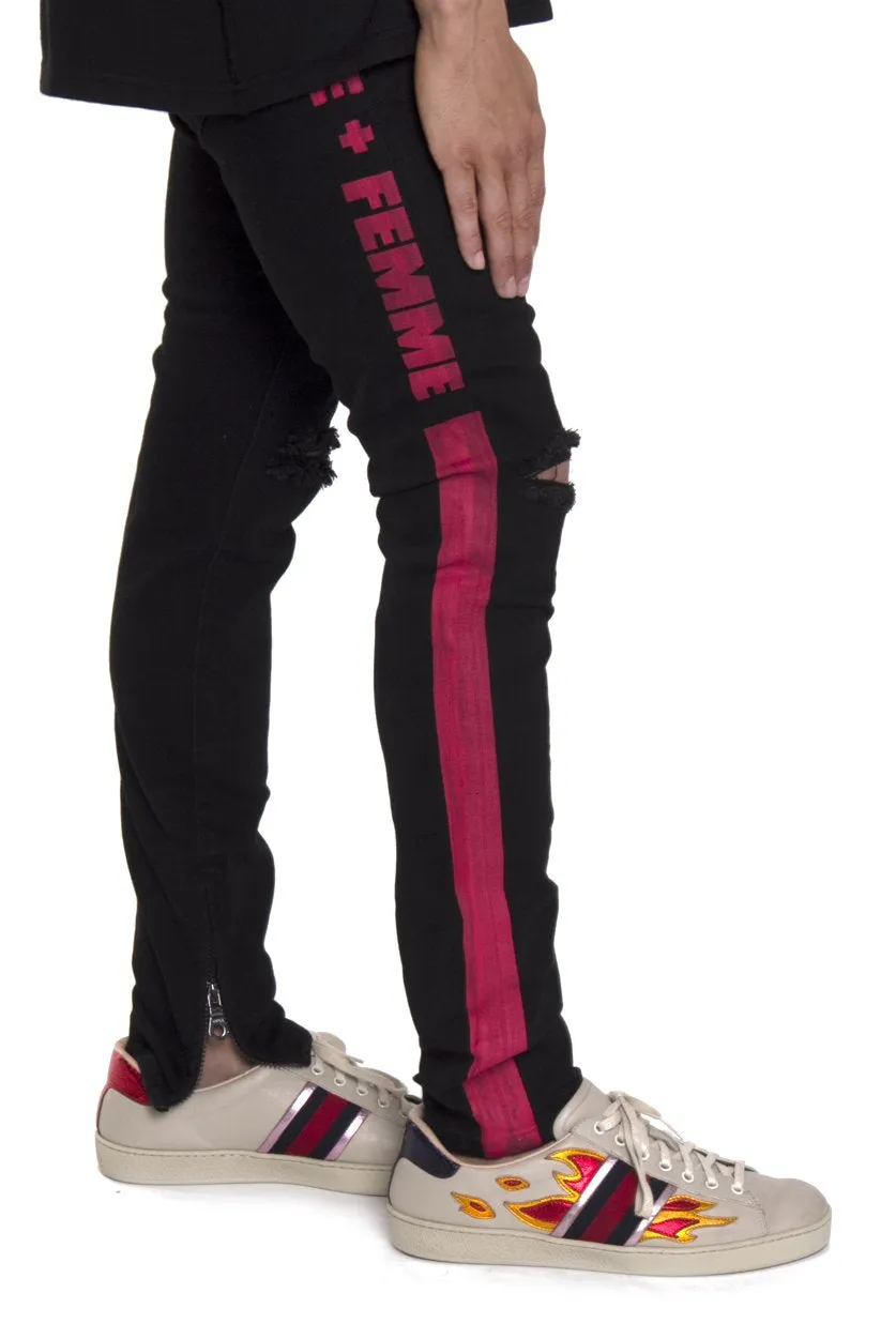 STRIPED LOGO DENIM BLACK/RED STRIPE