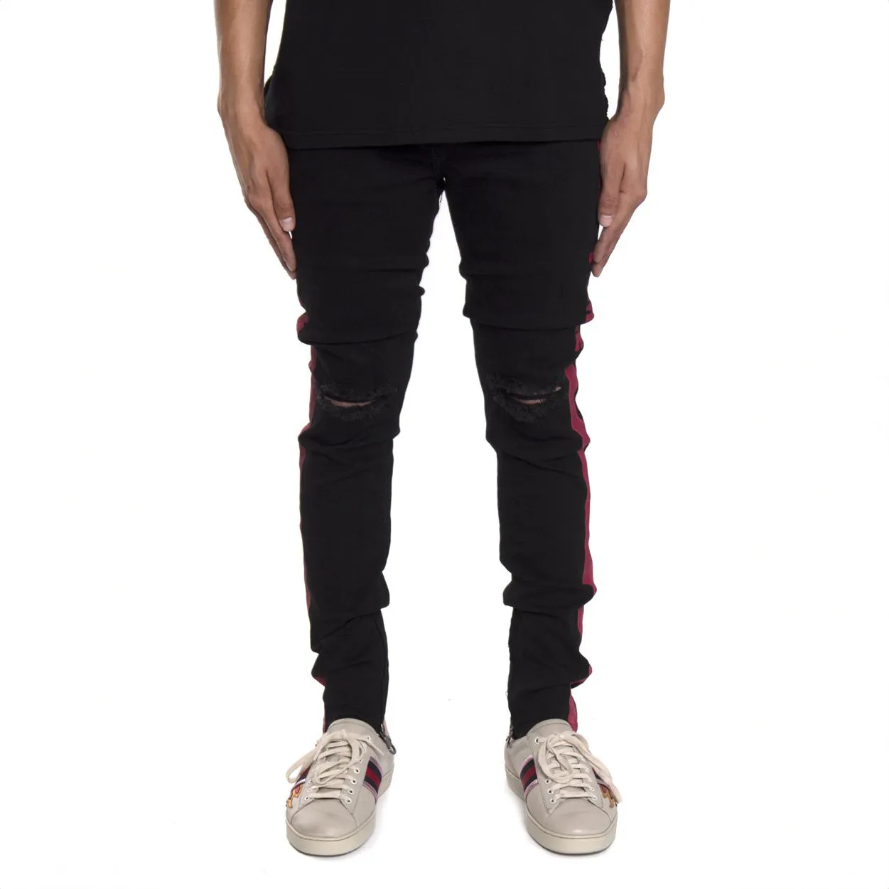 STRIPED LOGO DENIM BLACK/RED STRIPE