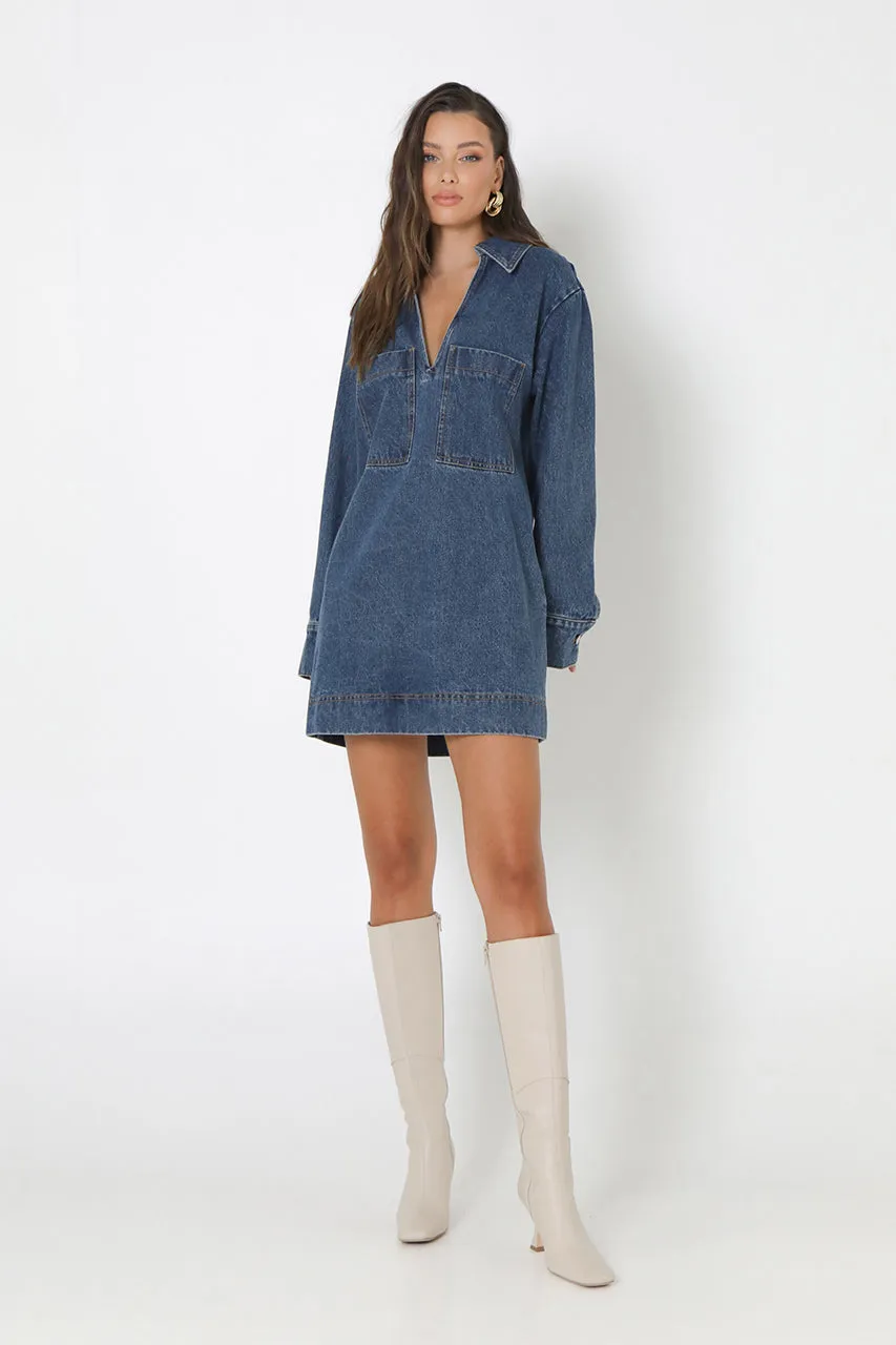 Tara L/Sleeve Dress | Indigo