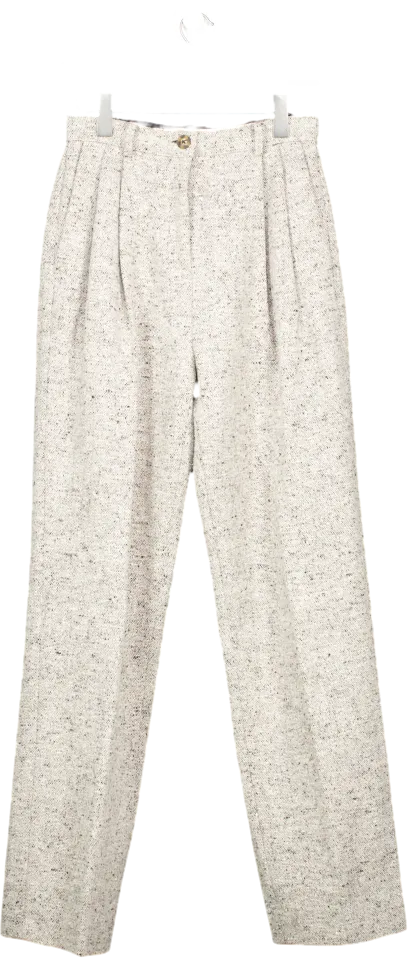 Tory Burch Grey Linen And Wool Marl Trousers UK 6