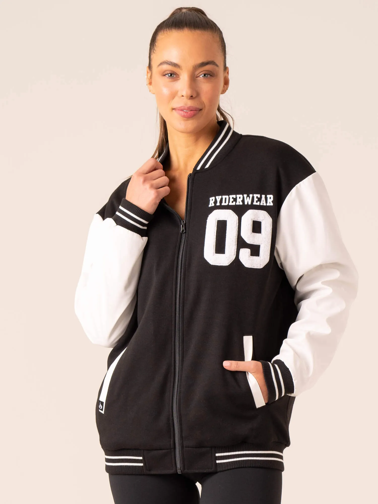 Varsity Bomber Jacket - Black/Vanilla