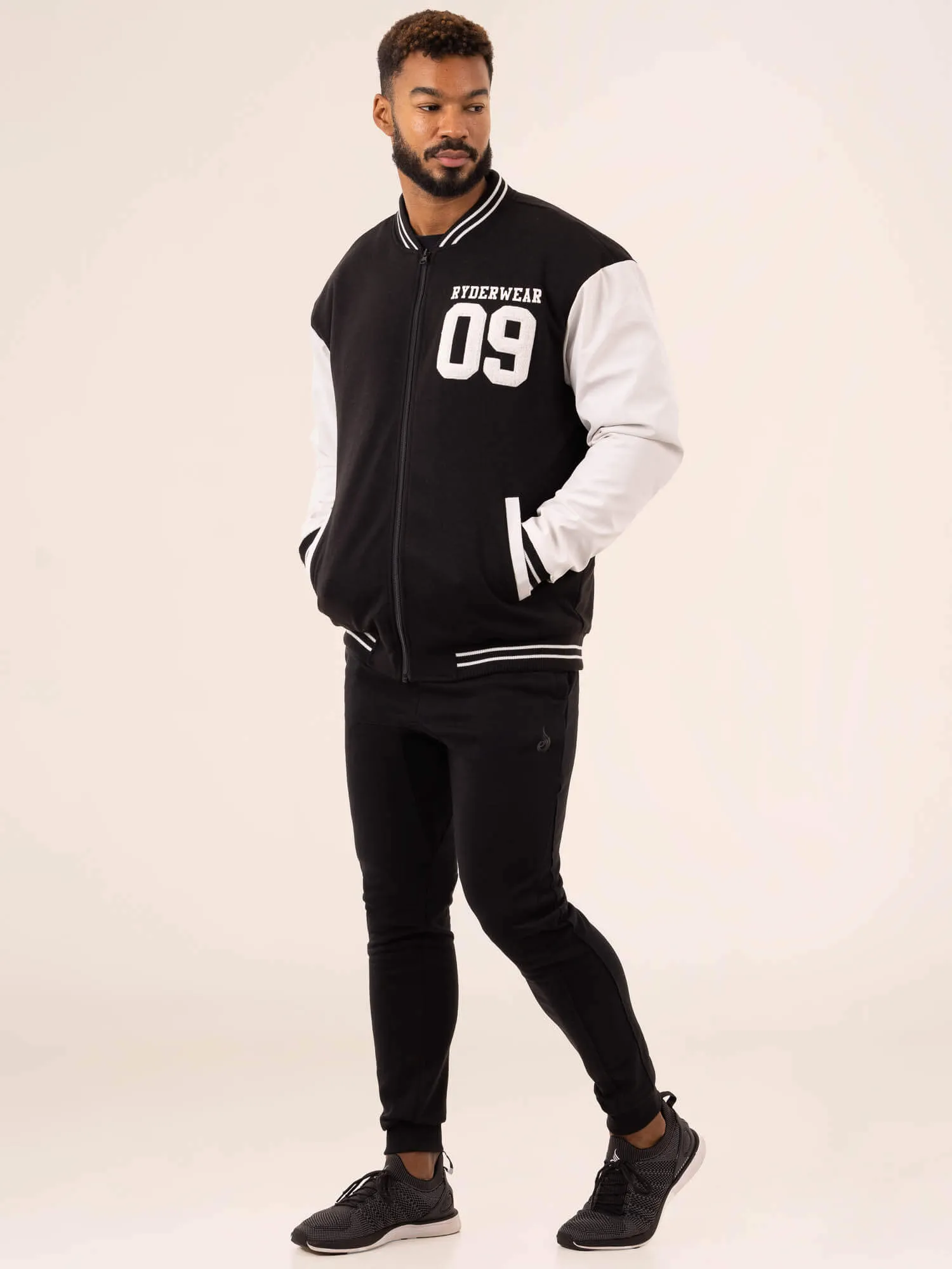 Varsity Bomber Jacket - Black/Vanilla