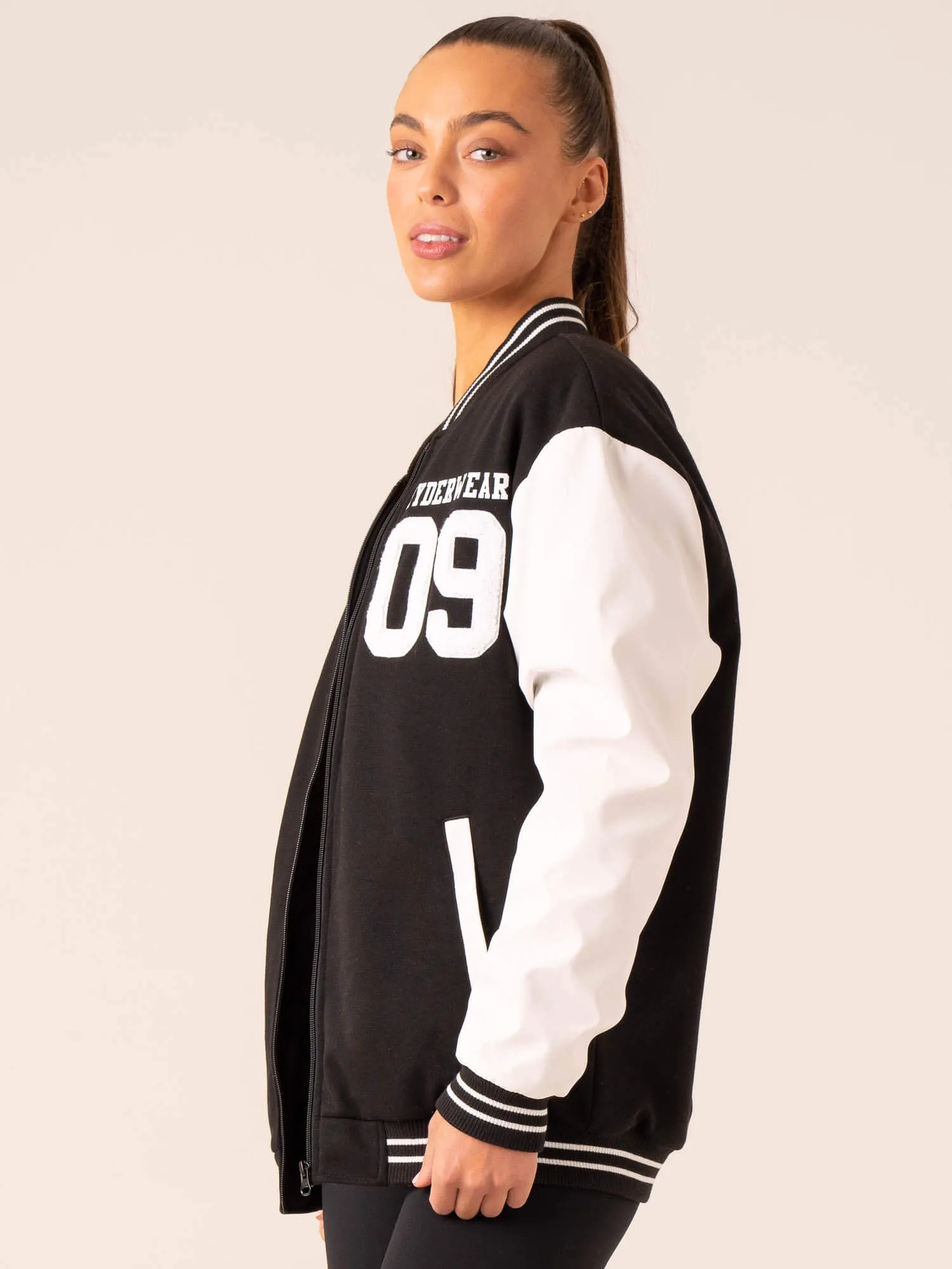 Varsity Bomber Jacket - Black/Vanilla