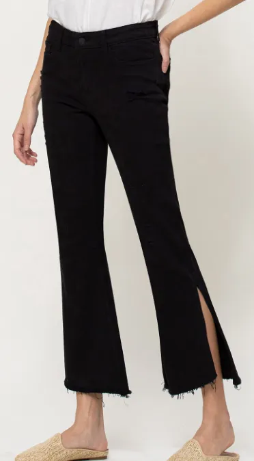 Vervet Mid Rise Crop Kick Flare w Side Slit - Black