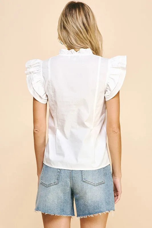 White Poplin Ruffle Top