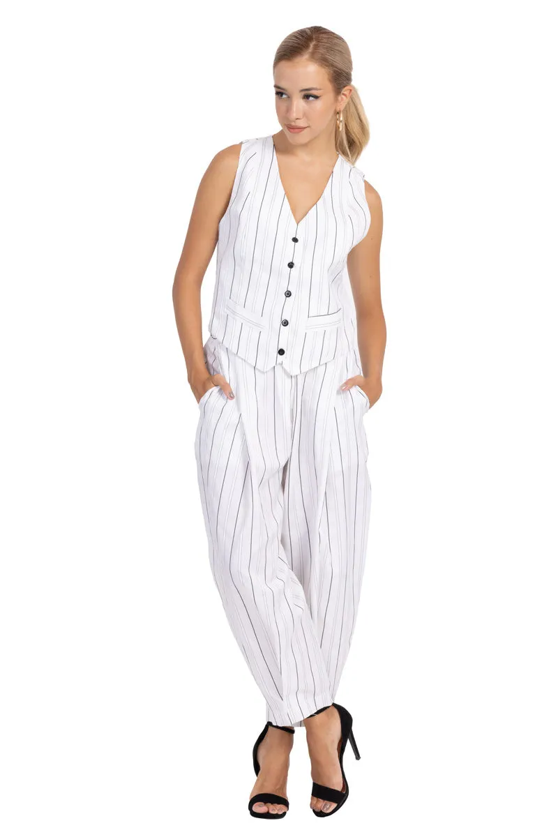 White Striped Women's Suit Vest