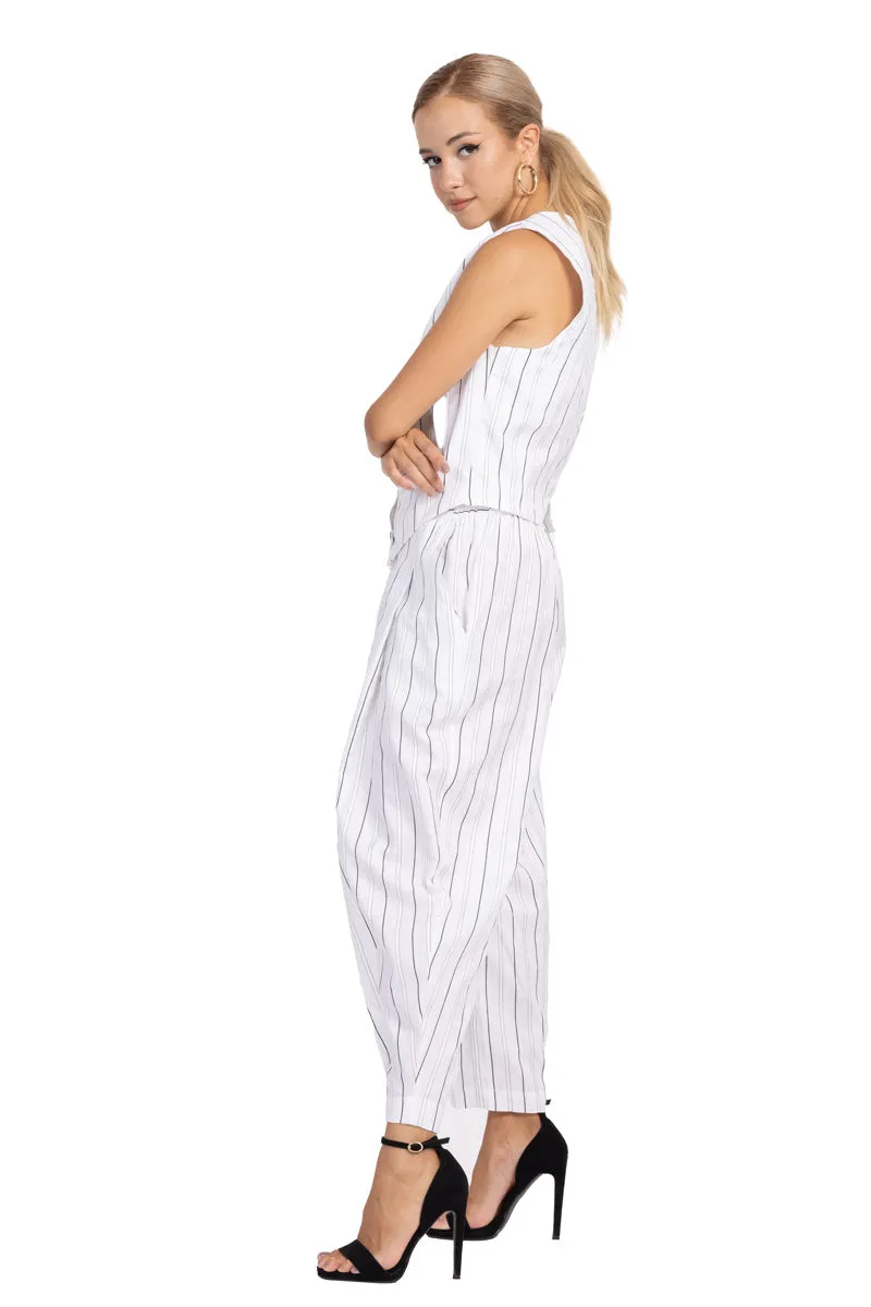 White Striped Women's Suit Vest