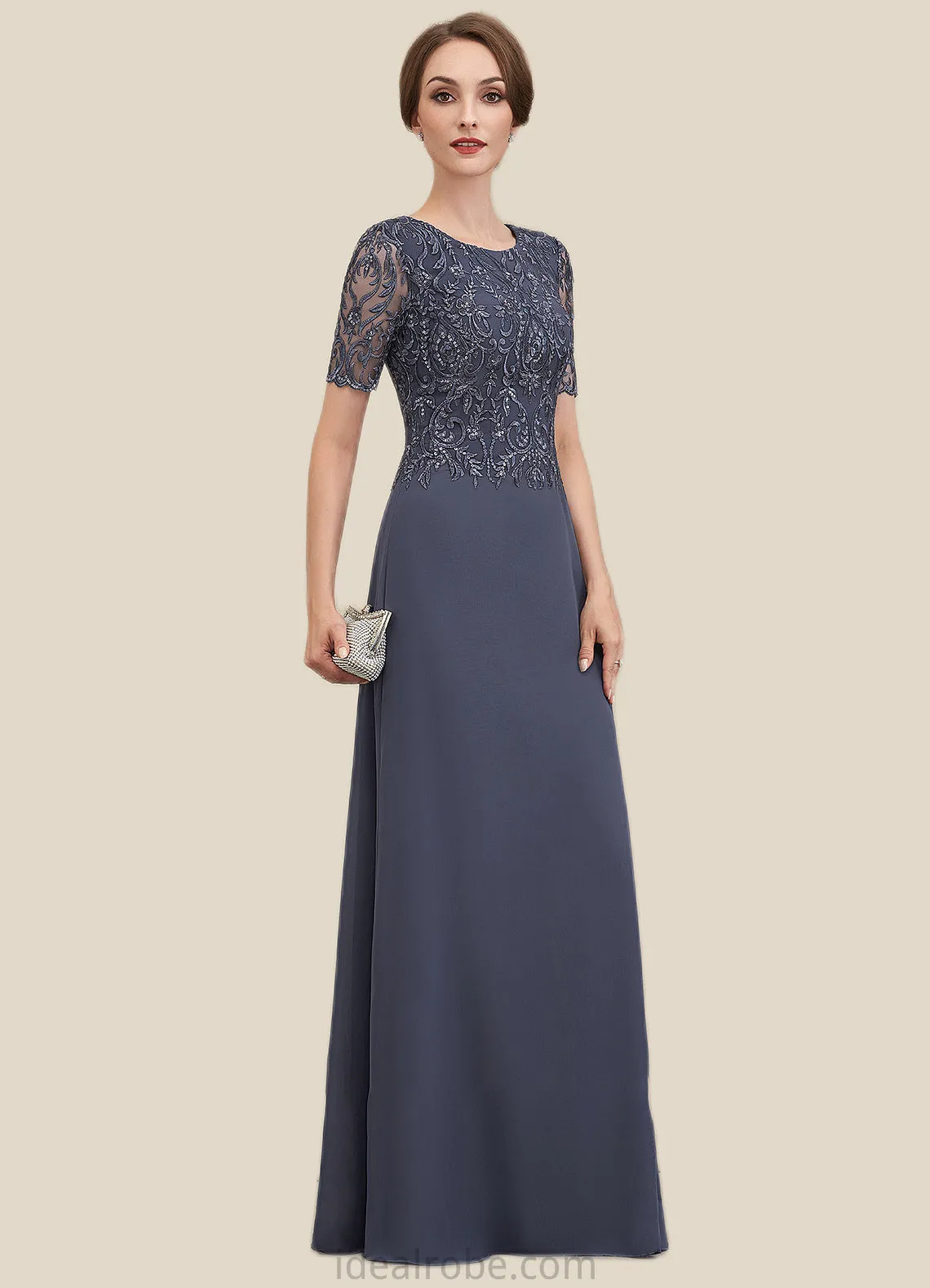 Willow A-Line Scoop Neck Floor-Length Chiffon Lace Mother of the Bride Dress STK126P0014568