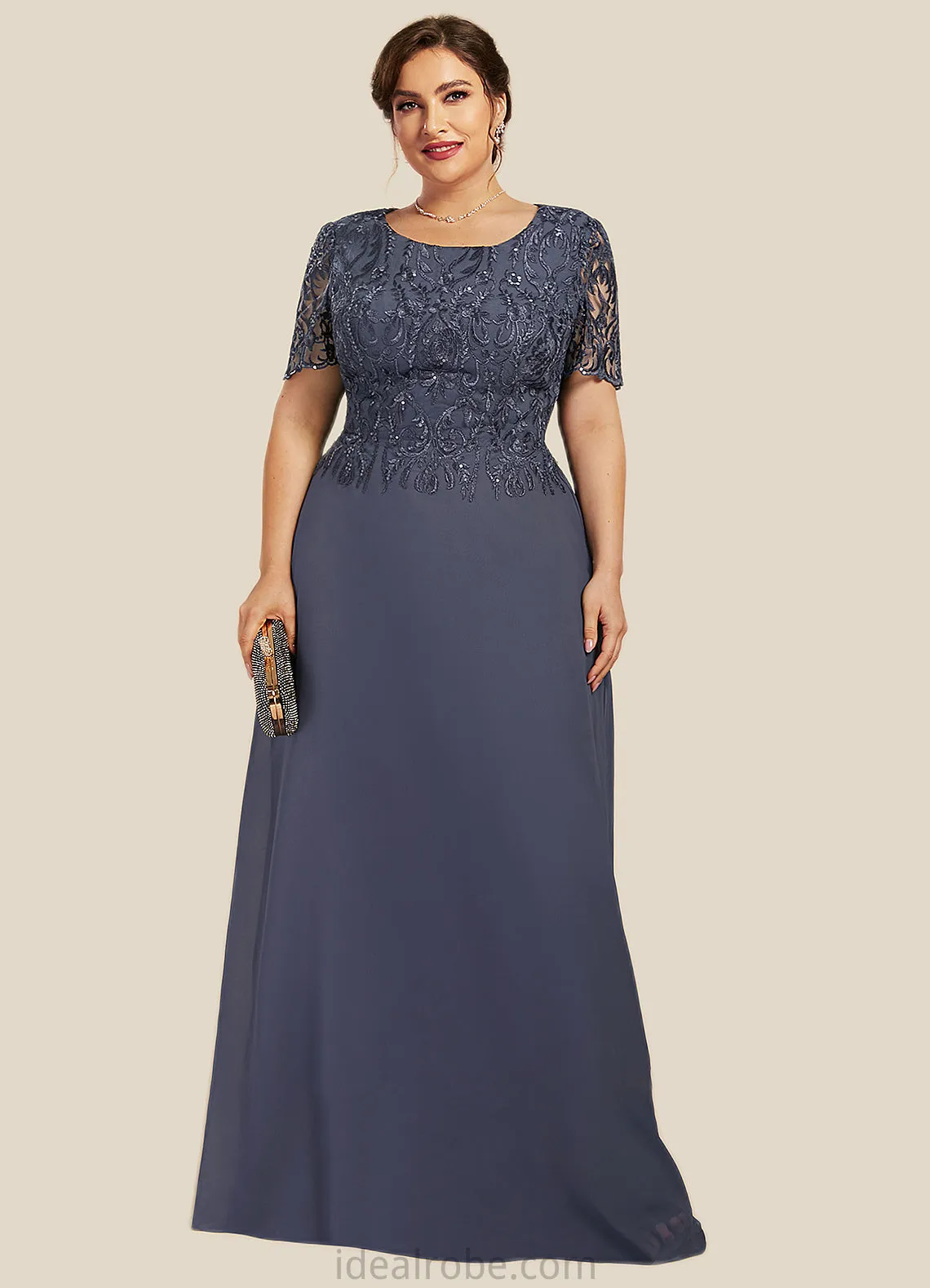 Willow A-Line Scoop Neck Floor-Length Chiffon Lace Mother of the Bride Dress STK126P0014568