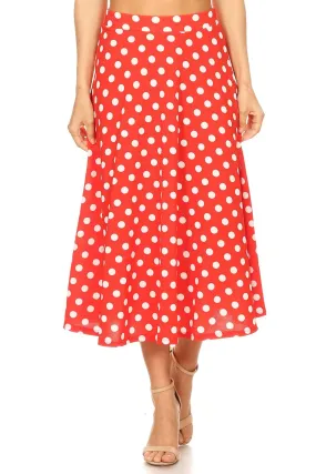 Women's A-Line Casual Flared Elastic Band Polka Dot Midi Skirt