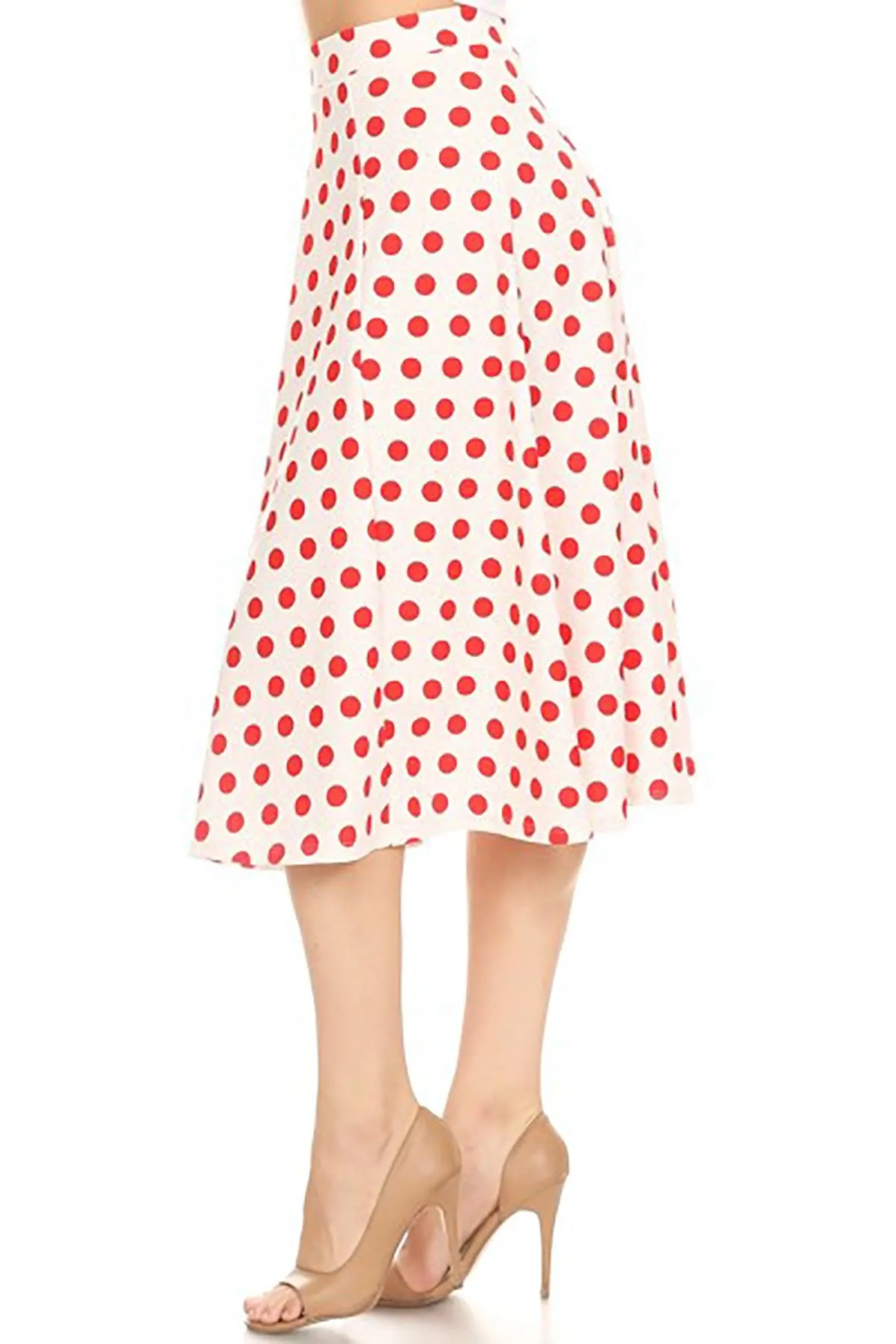 Women's A-Line Casual Flared Elastic Band Polka Dot Midi Skirt