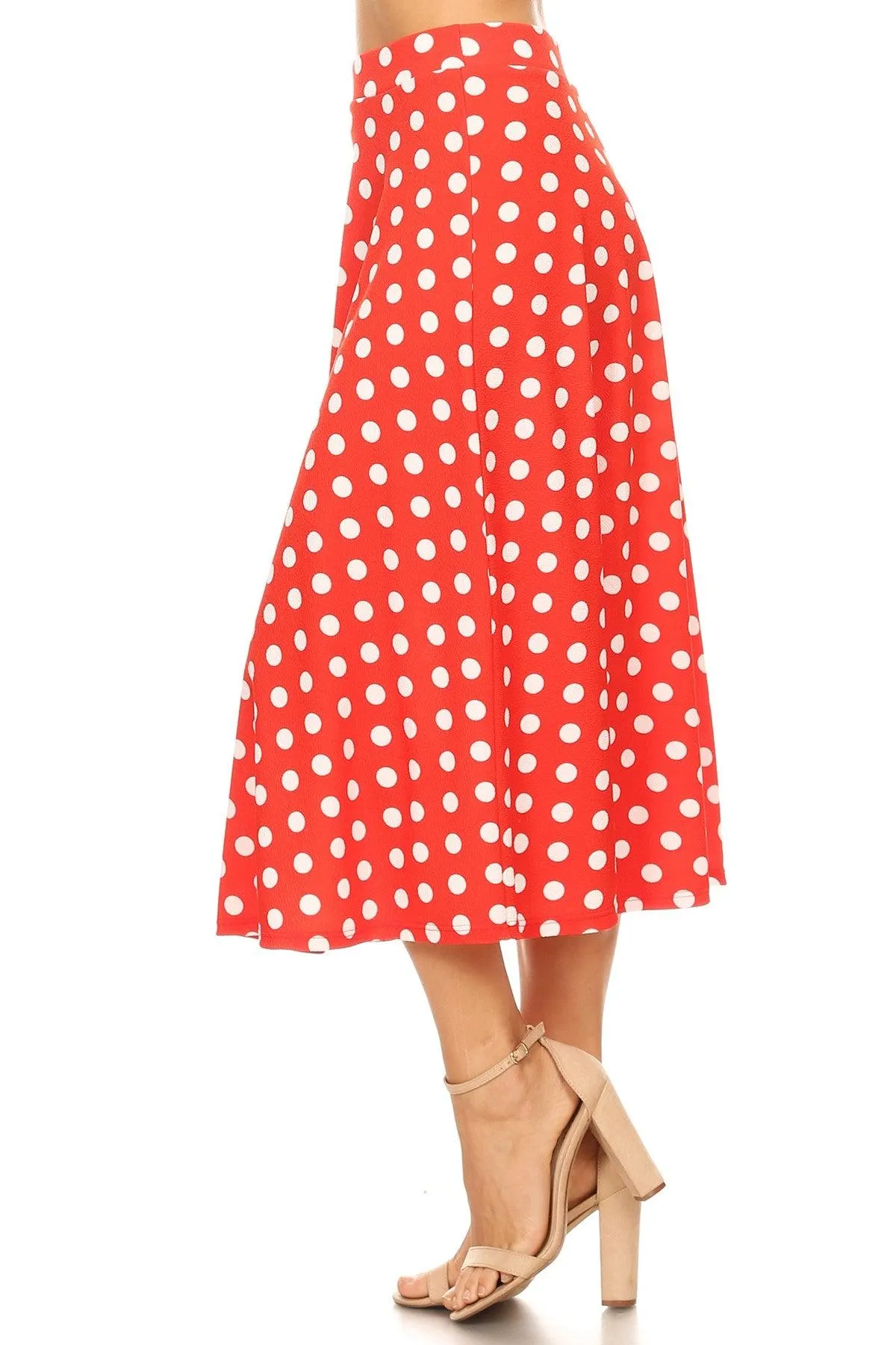 Women's A-Line Casual Flared Elastic Band Polka Dot Midi Skirt