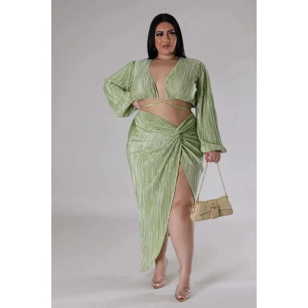 Yeah Night Out Bae Skirt Set-Green