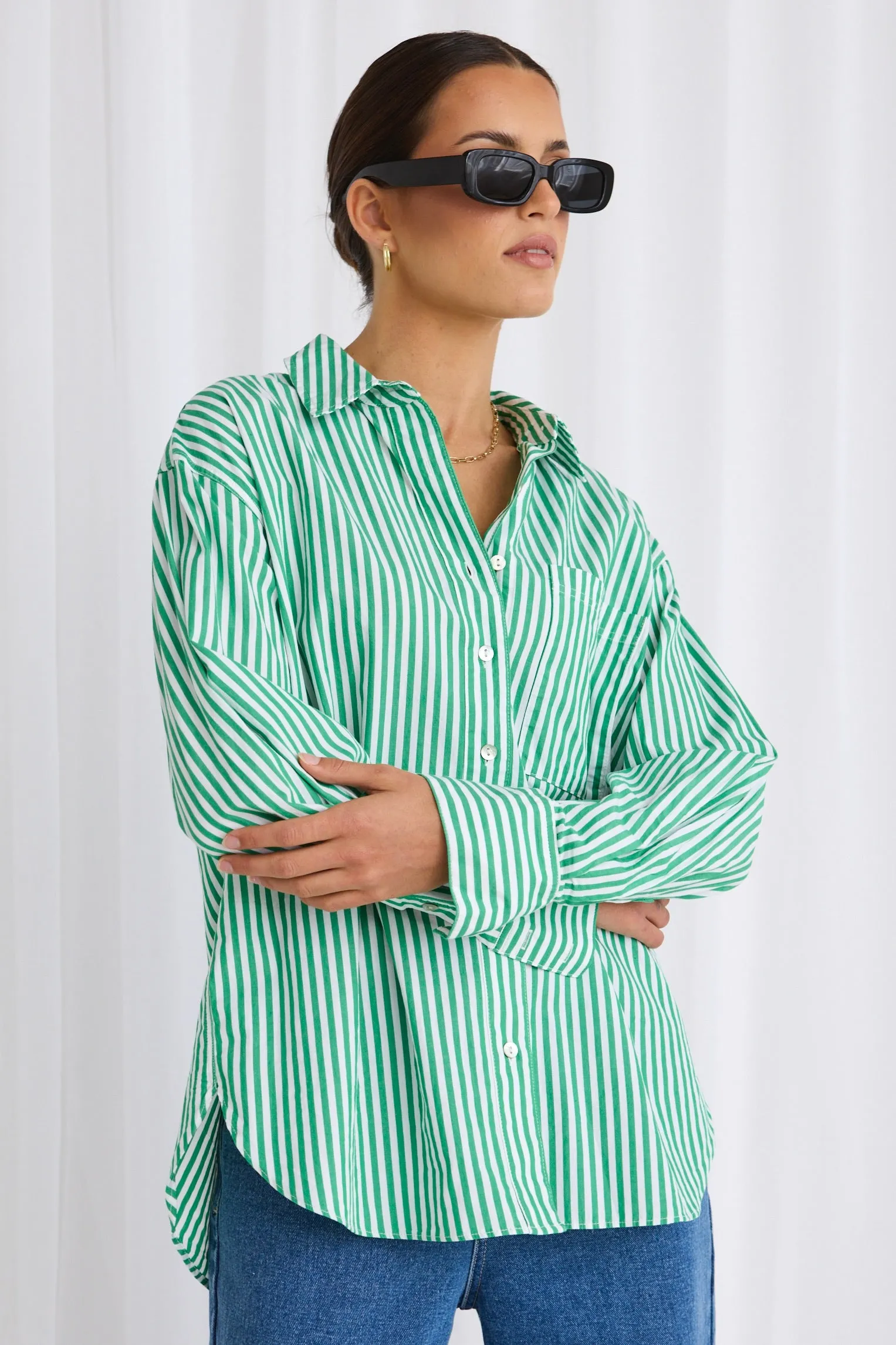 You Got This Green Stripe Poplin Oversized Shirt